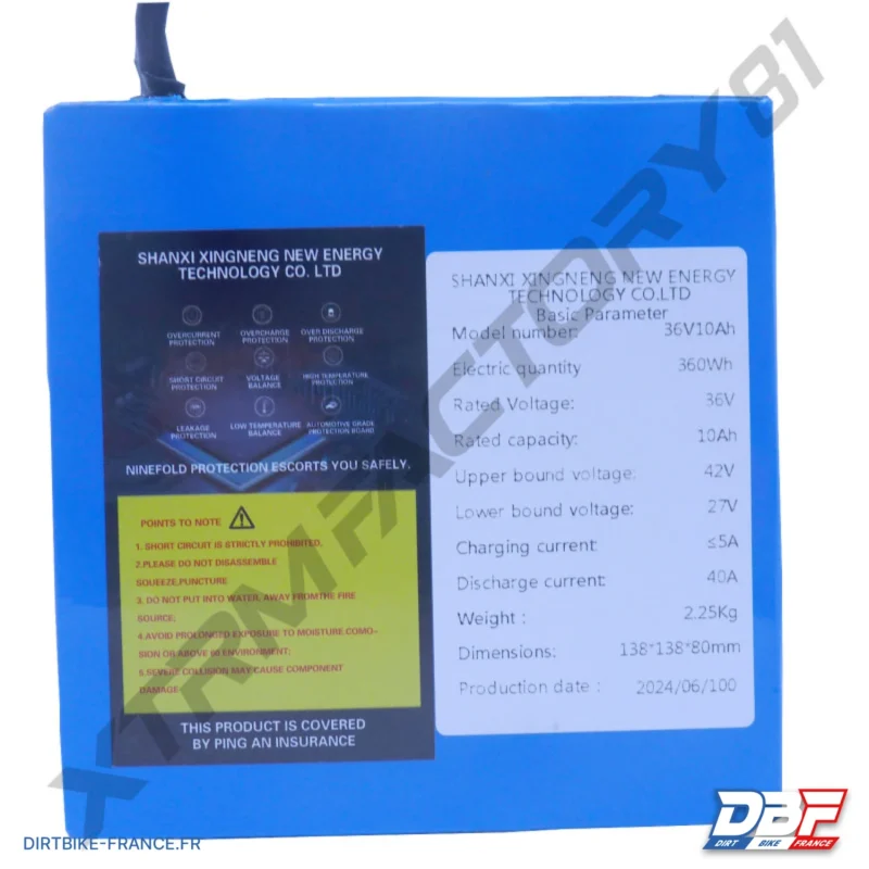 01// PACK BATTERIE LITHIUM 36V 10A NRJ 1000W, Dirt Bike France - Photo N°1