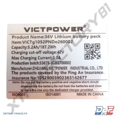 20// PACK BATTERIE LITHIUM 36V5AH DRAISIENNE 2024 DX16, photo 1 sur Dirt Bike France