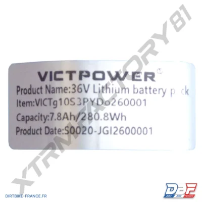 82// PACK BATTERIE LITHIUM 36V7.8AH DRAISIENNE 2024 DX18, photo 1 sur Dirt Bike France