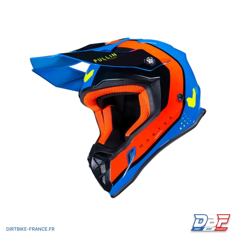 Casque PULL IN Cross Adulte Master Bleu Orange, Dirt Bike France - Photo N°1