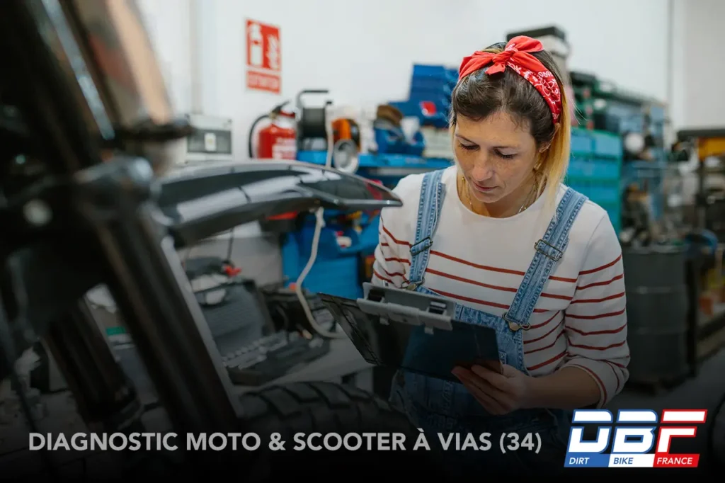 Diagnostic moto et scooter à VIAS (34) : Dirt Bike France effectue le contrôle et le diagnostic de votre 2 roues, moto ou scooter dans notre atelier mécanique et réparation 2 roues à VIAS dans le 34