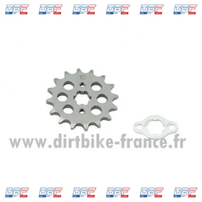 Pignon 420 16dent arbre de 17mm + attache takegawa, PIECES DETACHEES Dirt Bike France