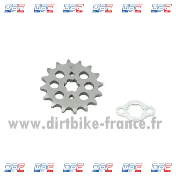 Pignon 420 16dent arbre de 17mm + attache takegawa, PIECES DETACHEES Dirt Bike France