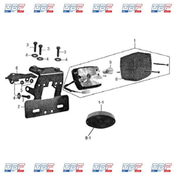 Plaque fixation support feu arriere monkey skyteam, PIECES DETACHEES Dirt Bike France