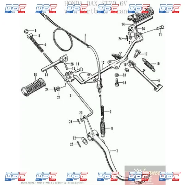 Repose pied avant gauche honda dax st70 6v, PIECES DETACHEES Dirt Bike France