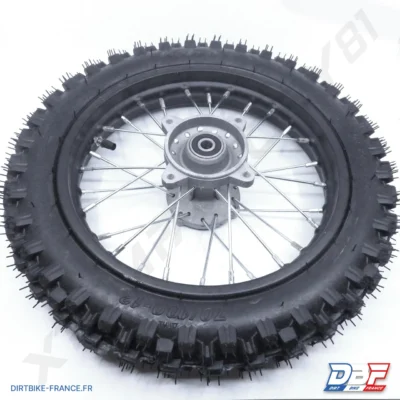 ROUE ARRIERE 12' MOYEU GRIS JANTE12'+PNEU70/100-12+CHAMBRE, photo 1 sur Dirt Bike France