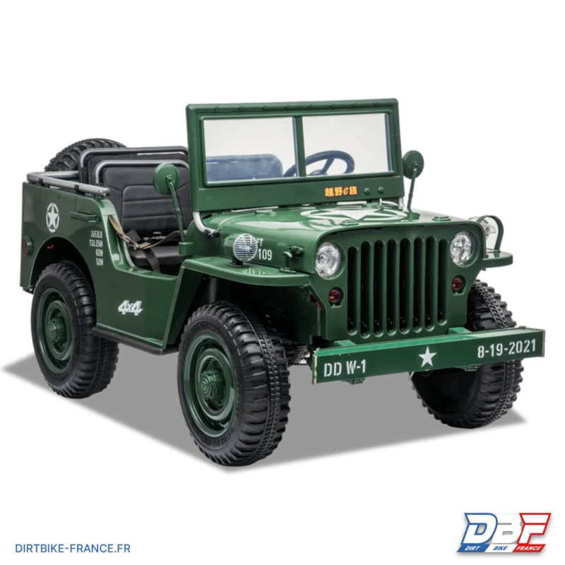 Voiture électrique enfant jeep willys 3 places 24V Vert, Dirt Bike France - Photo N°1